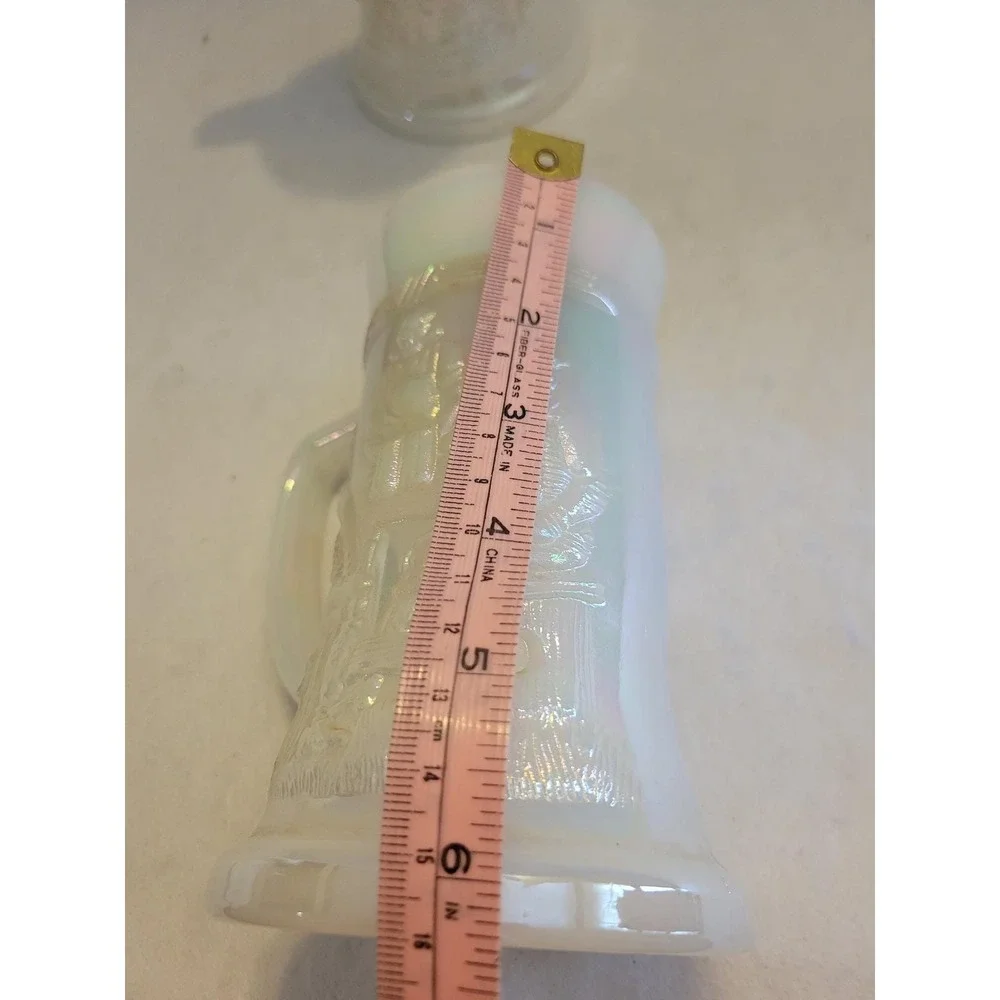 Vintage Colonial Village Iridescent Milk Glass Mug Candle Holders Set of 2 White